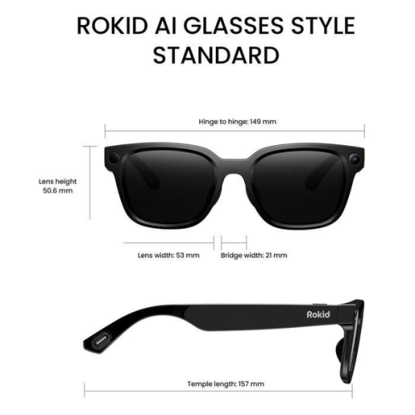 Rokid Ai Glasses Black - Kacamata dengan Kamera UltraHD dengan Layar LCD Transparan dan Ai Assistant